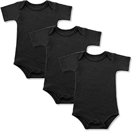 BINIDUCKLING Baby Bodysuit Short Sleeve Romper Pack-3 Black 6M
