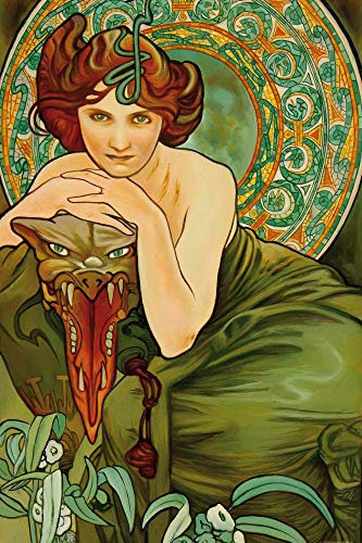 1art1 Alphonse Mucha Die Edelsteine, Der Smaragd 1900 Selbstklebende Fototapete Poster-Tapete 180x120 cm