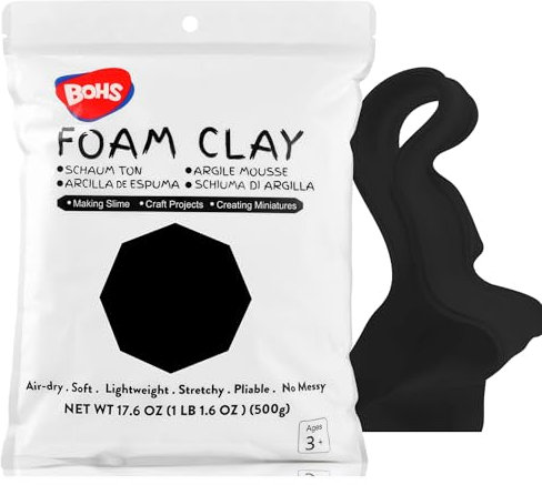 BOHS Schwarzer Schaumton - Formbar, Matschig, Lufttrocknend - Ideal für Cosplay, Fake Bake, Butterschleim, Figuren - Einfach zu Formen, Schleifen & Bemalen - 1,1 lbs/500 Gramm