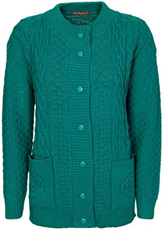 Lets Shop Shop Chunky Cable Knit Cardigan for Women Ladies Round Neck Long Sleeve Aran Plus Size 16 18 20 22 24 Jade
