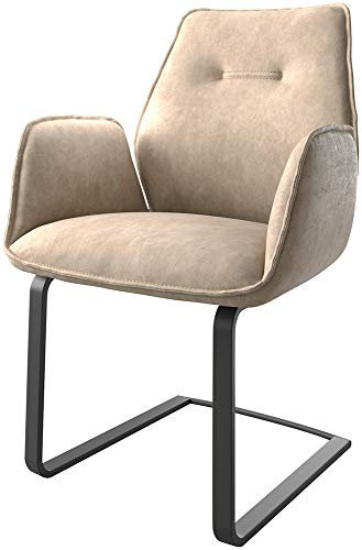 DELIFE Schwingstuhl Zoa-Flex Freischwinger flach Schwarz Mikrofaser Beige Vintage Taschenfederkern