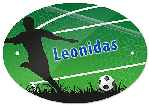 Eurofoto Türschild mit Namen Leonidas und Motiv mit Fußballer und Tor für Jungen | Kinderzimmer-Schild