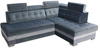 Robin Paris Ecksofa mit Schlaffunktion Bettkasten 5 Verstellbare Kopfstützen Sofa L-Form Schlafsofa Freistehende Eckcouch Schlafcouch Wohnzimmermöbel Wohnlandschaft Rechts Azur Silber