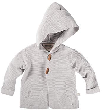 Bio Kinder Strickjacke mit Kapuze 100% Bio-Baumwolle (kbA) GOTS zertifiziert, Hellgrau Melange, 110/116