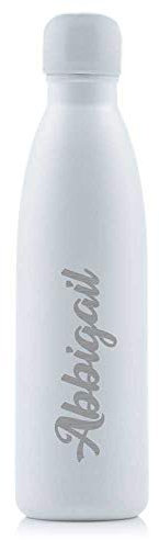 Personalised White Thermo Vacuum Drinking Bottle with Name - Engraved - Enter Your Custom Text.