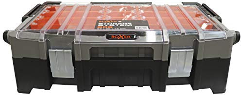 Boxer® Cassetta degli Attrezzi Cantilever 22 – 57x30,5x16,5 cm – 15 Contenitori Rimovibili nel Coperchio – Chiusure in Metallo – Nero/Arancione/Trasparente