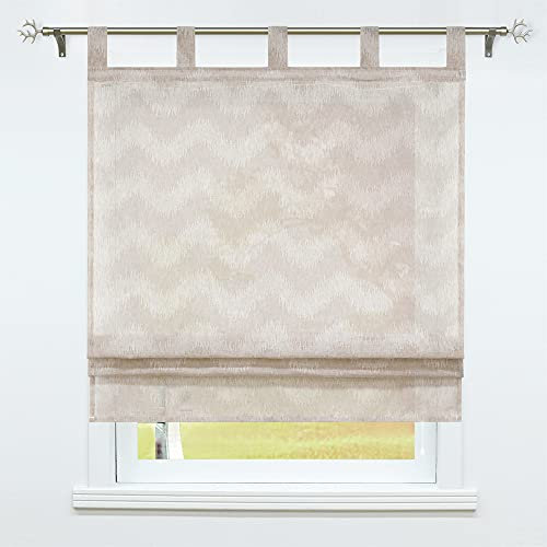 SCHOAL Raffrollo mit Schlaufen Raffgardine Landhaus Küche Gardinen Leinen Schlaufenrollo Wohnzimmer Vorhänge mit Wellen Muster Braun BxH 100x140cm 1 Stück