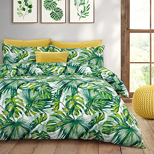Velosso Tropical Palm Leaves Floral Easycare Bedding Set with Pillowcases (Green, Single)