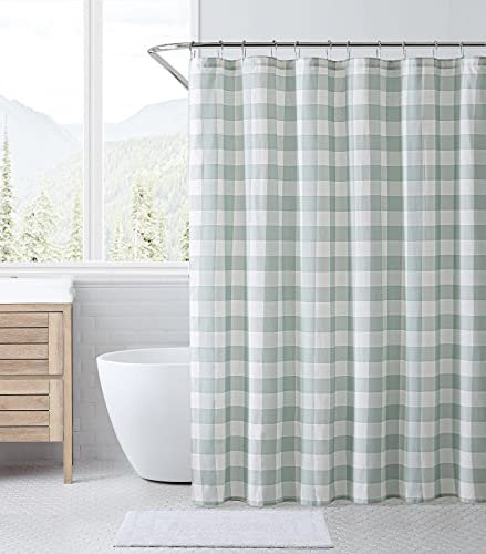 Eddie Bauer - Tenda da doccia, in cotone leggero, decorazione da bagno con asole (cabina plaid verde, 182,9 x 182,9 cm)