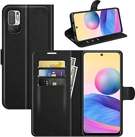 betterfon Handyhülle Kompatibel mit Xiaomi Redmi Note 10 | Premium Qualität TPU Klapphülle für Redmi Note 10 mit Kartenfächern | Magnetverschluss Handyhülle | Schwarz