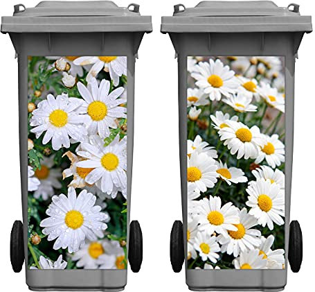 Nezyo 2 Sheets Wheelie Bin Stickers, Daisy Flowers Dustbin Sticker Decorative Self Adhesive Waterproof Large Floral Bin Decal for Dustbin Fridge Wall Indoor Outdoor Home Decor, 14. 37 x 30. 71 Inch