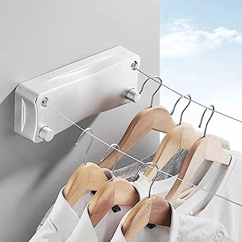 SKY DREAM 5,2 m ausziehbare Wäscheleine für den Innenbereich, Wäscheständer mit Doppelschnur, ausziehbarer Wandtrockner, Wäscheleine für Balkon, Garten