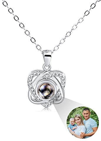 INBLUE Personalisierte Projektion Bild Anhänger 925 Sterling Silber Halskette Herzförmiger Anhänger Geburtstag Jubiläumsgeschenke für Sie/Frauen/Freundin/Mutter Schmuck (farbiges Bild)
