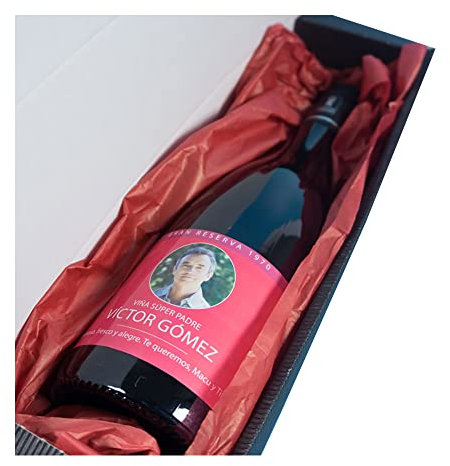 Calledelregalo Botella de vino personalizada con foto, año, subtítulo, nombre y dedicatoria