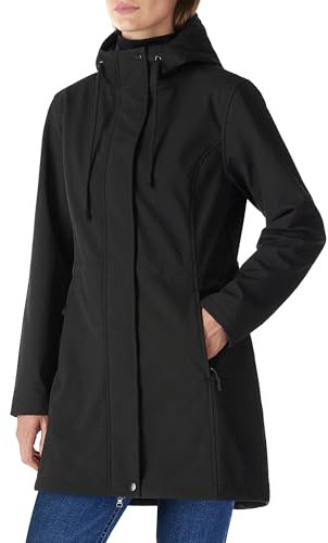 Outdoor Ventures Veste de pluie longue softshell avec capuche pour femme - Veste de mi-saison doublée - Veste fonctionnelle imperméable coupe-vent - Veste de randonnée respirante, Noir L