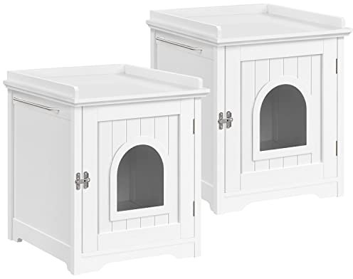 Yaheetech Set 2 Armadio per Animali Casetta per Gatti Cuccia in Legno Mobiletto Lettiera per Animali Multiuso Nido per Gatti Cani 48 x 53 x 57,5 cm Bianco
