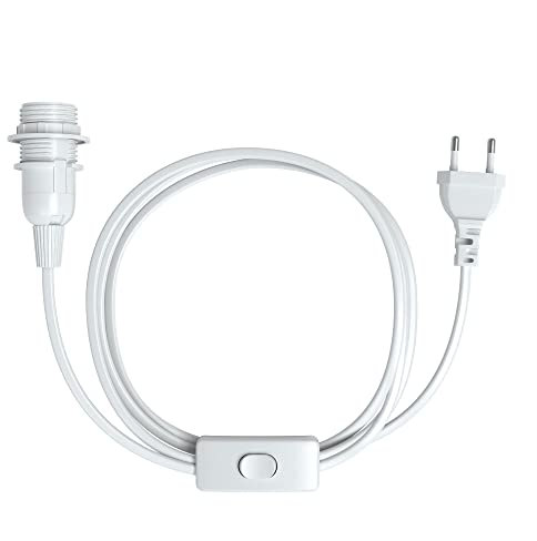 EAZY CASE Portalampada E14 Con Cavo 5m, Interruttore, Anello a Vite per Paralume e Spina - Ideale per Lampada a Sospensione e Fai Da Te - Bianco