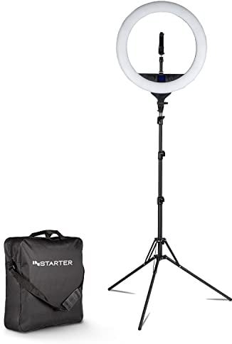 Instarter LED Ringlicht mit Stativ, Ringleuchte 180° schwenkbar, Videoleuchte 60 W mit Bi-Color, Flexible Kamera Beleuchtung dimmbar