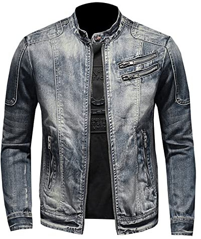 RGVV Giubbotto Jeans Uomo, Giacca Trucker Giacca Jeans Vintage Grigio Blu Washed Jeansjacke Giacca Moto Stretch Giacca Transitional Cerniera Giacca Casual Slim Fit per Donna Uomo,XL