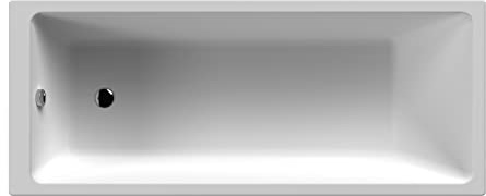 nuie NBA809 Linton Modern Bathroom Single Ended Square Straight Thin Edge Shower Bath, 1700mm x 700mm, White