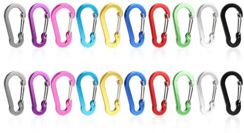 SWAWIS 20Stk Bunte Karabiner Schlüsselanhänger, 50 * 15mm Aluminium Karabiner Schraubkarabiner, Klein Bunt Karabiner, D Form Karabinerhaken für Camping Angeln Wohnmobil Reisen Rucksack