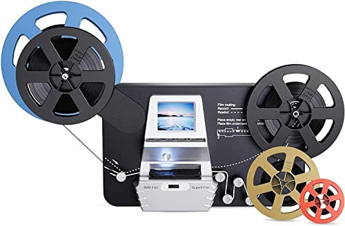 USHNIH 8mm & Super 8 Film to Digital Converter, Film Scanner, M127B, Convert 3”5”7”9”Reels to 1080P MP4, Colored, 2.4 Screen, SD Card Included