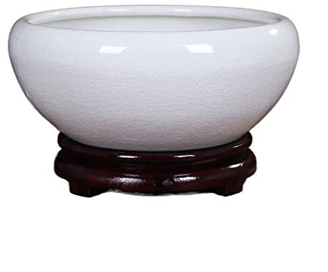 Pflanzer Wasserlilienschale, Keramik, großer Hydroponik-Blumentopf, Lotus, Kupfermünze, Gras, Hydrokultur-Utensilien, Fischtank (unten nicht gestanzt) Kinderzimmer Töpfe ( Color : White , Size : Large