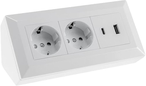 ChiliTec Steckdosenblock Ecksteckdose 2-Fach Schutzkontaktsteckdose USB-A USB-C PD Weiß