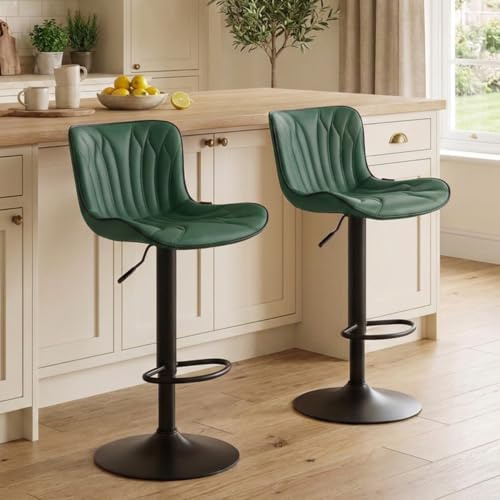 Kidol & Shellder Bar Stools Set of 2 Swivel Breakfast Barstools, Green | Faux Leather Kitchen Swivel Bar Stools Adjustable Soft Cushion Wing Back Armless Counter Stool, 3-5 Mins to Assemble