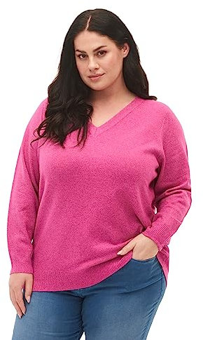 Zizzi Strickpullover Damen Große Größen Melange V-Ausschnitt Größe 42 bis 60 42-44 Rose V. w. White Mel