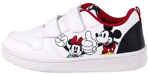 Disney Scarpe Colore Bianco, Nero e Rosso - Taglia 31 - Chiusura con Velcro - Scarpe Sportive per Bambini con Suola PVC - Stampa di Mickey Mouse e Minnie - Prodotto Originale Disegnato in Spagna