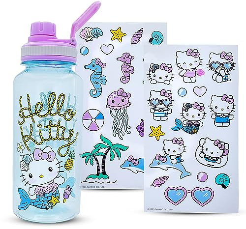 Sanrio Hello Kitty Mermaid Twist Spout Water Bottle and Sticker Set | 32 Ounces