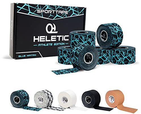 HELETIC Sporttape 3,8cm x 10m Athlete Edition - unelastisches starres Tape mit extra starker Klebkraft, leicht abreißbar & wasserabweisend (Blue Matrix, 6 Rollen)