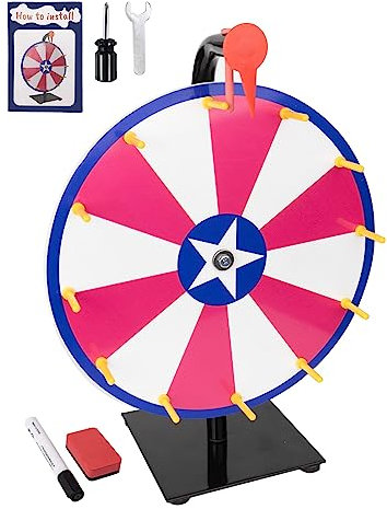 JstFrU 30,5 cm drehendes Preisrad, 12 Steckplätze, Farbe Tisch-Roulette-Spinner, Glücksrad, mit trocken abwischbarem Marker und Radiergummi, für Karneval, Messen, Gewinnen von Fortune-Spin-Spielen