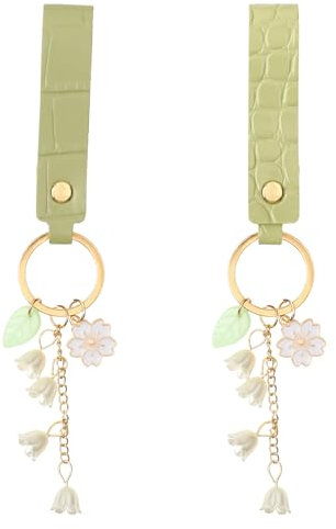 simarro 2 Stück Damen Schlüsselanhänger, Glockenorchidee Schlüsselanhänger Leder Key Chain Niedlicher Schlüsselanhänger, für Mädchen Geburtstag Weihnachten Geschenk