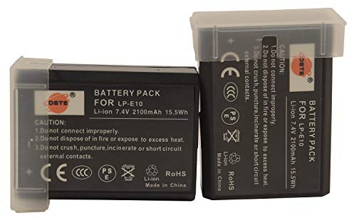 DSTE LP-E10 2 batterie di ricambio compatibili con fotocamera Canon EOS 1100D 1200D 1300D Kiss X50 X70 Rebel T3 T5