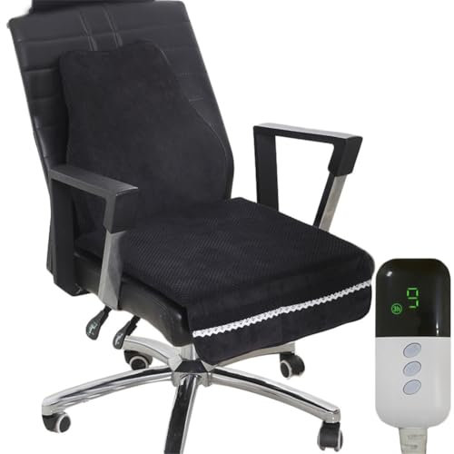 Monozoz Beheizter Sitz - Langsamer Rückprall Memory Foam Stuhl und Sitzkissen mit Rückenlehne | Wiederaufladbares Beheiztes Sitzkissen Eingebautes 65-Grad-Thermostat, Sitzwärmer für