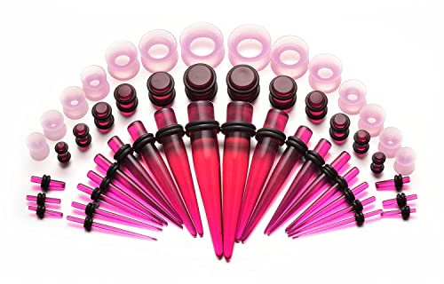 vogem 50 Stück Dehnstäbe Tunnel Set 14G-00G Acryl Tapers/Plugs Ohr 1.6mm-12mm Silikon Tunnel Damen Herren Ohrdehner Kit Piercing Schmuck(Tiefviolett)