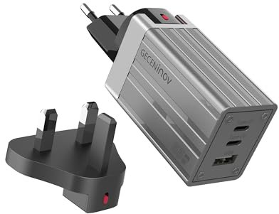 65W USB C Fast Travel Charger, 3 Ports GaN Charger with UK, EU, US Plugs, USB Power Supply Compatible with iPhone 16/15 Pro Max, iPad, MacBook Pro/Air, Galaxy S24/S23, and Other USB C Devices
