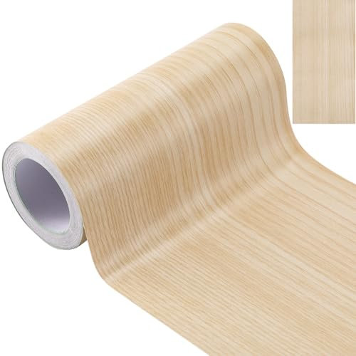 GORGECRAFT 10m*15cm Repair Tape Patch Wood Textured Adhesive Wall Paper Border Sticker Cornsilk Pvc Self-Adhesive Realistic Wood Grain Repair Tape Veneer Edge Banding for Corner Table Door Sofa
