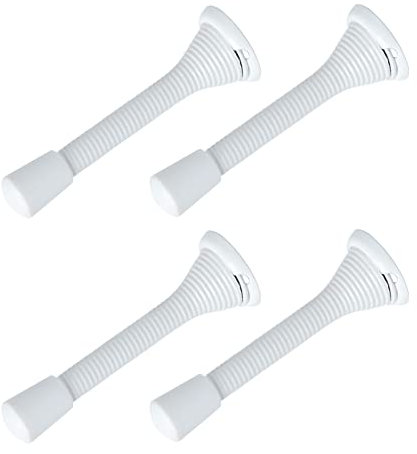METALLIXITY Spring Door Stop(78mm/3.07) 4Pcs, Metal Flexible Spring Door Stopper with Rubber Bumper&Screws - for Door Wall Protectors, White