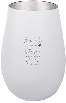 Der-Porzellan-Laden Windlicht mit Gravur Freunde sind wie Sterne, Weiß Silber, Teelichthalter aus Glas mit Spruch, Tischdeko modern
