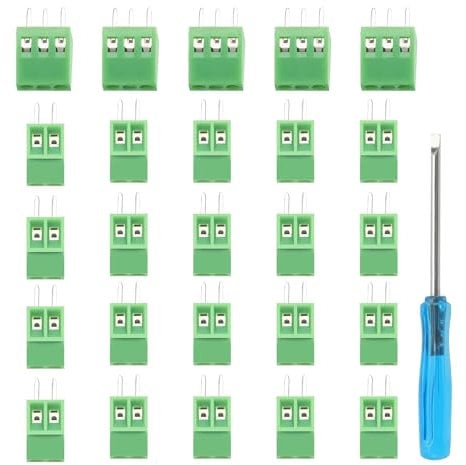 25 Pezzi PCB Morsetto, 5.08mm 2 Pin / 5mm 3 Pin per Progetti Arduino - Materiale Premium, Facili da Usare, Ampia Applicazione - Con Cacciavite