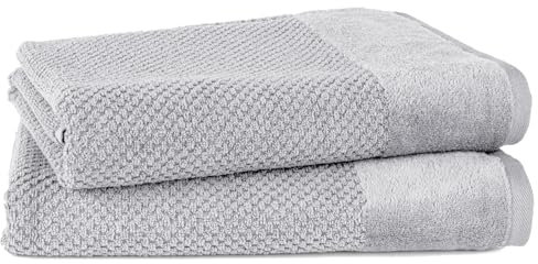 Pure Label 2-TLG. Badetücher Set mit Anhängeschlaufe aus 100% Baumwolle, saugstark, weich und Oeko-TEX Zertifiziert - 2 Badetücher aus Baumwolle 70x140 cm, Grau - Hellgrau