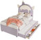 Azkoeesy Cama tapizada de 90 x 200 cm en forma de unicornio, cama infantil con cama nido y 3 cajones de almacenamiento, cabecero LED y rejilla, funda de poliuretano, color morado