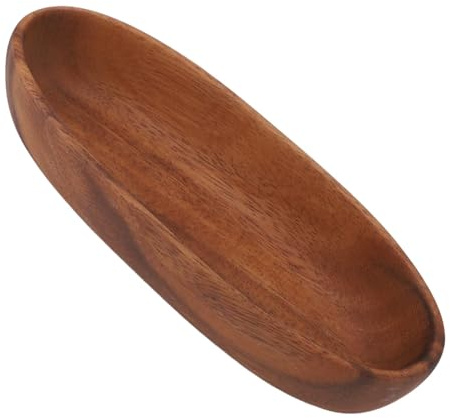 HERCHR Cuenco de ensalada de madera con forma de barco, bandeja decorativa | Artesanía de madera maciza, 22 cm/8,7 pulgadas de longitud, acabado pulido a mano, para ensaladas, fruta y postres