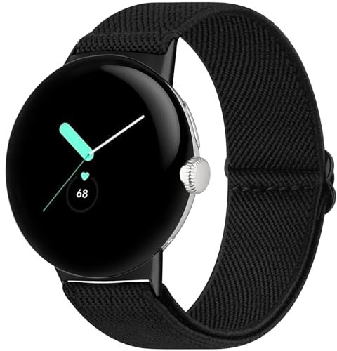 Oumida Armband für Google Pixel Watch 2 und Pixel Watch - Weiches Elastisches Nylon Ersatzband für Herren und Damen (Schwarz)