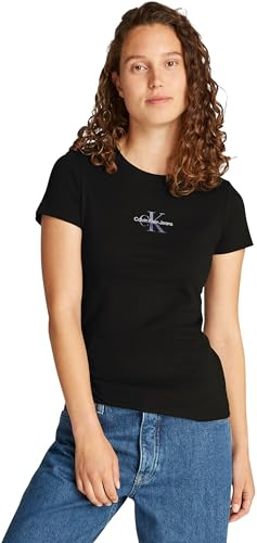 Calvin Klein Damen T-Shirt Kurzarm Gradient Monologo Tee Slim Fit