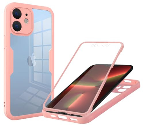 Draamvol for iPhone 11 Case Built-in Screen Protector Clear Silicone Bumper Cover Shockproof 360°Full Body Drop Protection Transparent Cover for iPhone 11 Phone Case, Pink