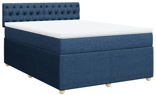vidaXL Boxspringbett, Doppelbett mit LED Matratze Matratzenauflage, Bettgestell mit Lattenrost Kopfteil, Polsterbett Bett für Schlafzimmer, Blau 140x200cm Stoff